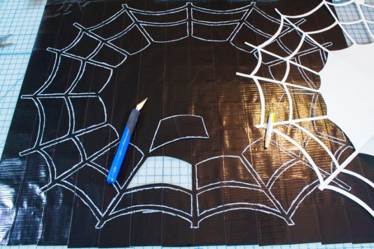 DIY Duct Tape Spider Web Door Decoration