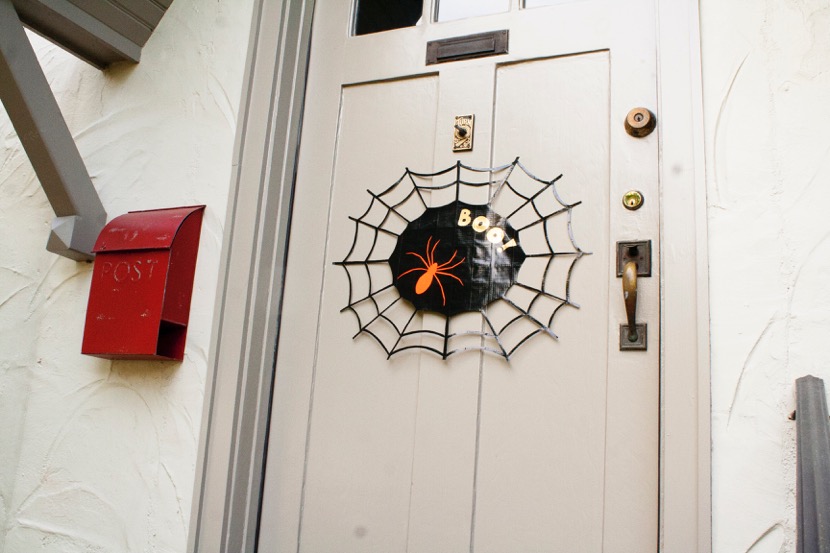 diy duct tape spider web door decoration