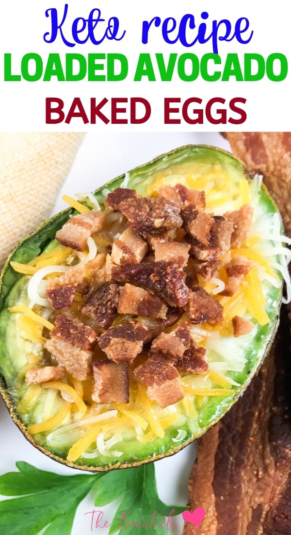 keto loaded avocado baked eggs with cheese and bacon