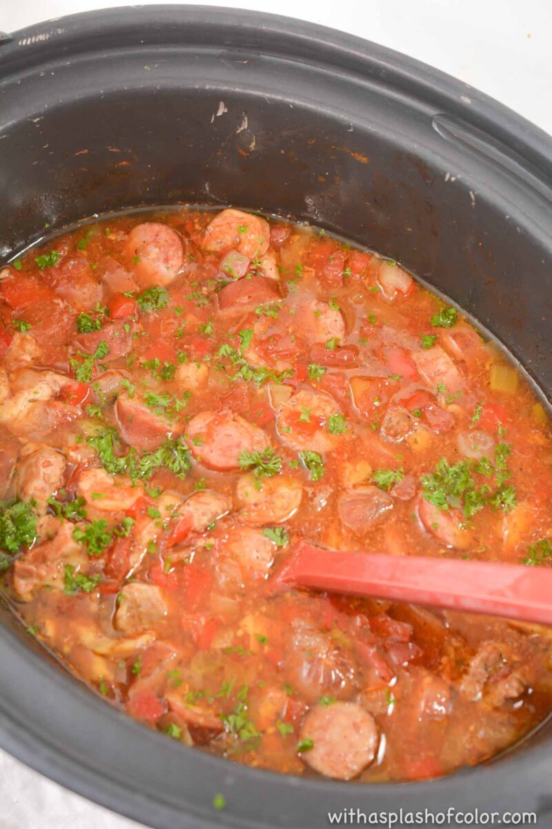 adding all the ingredients to the slow cooker