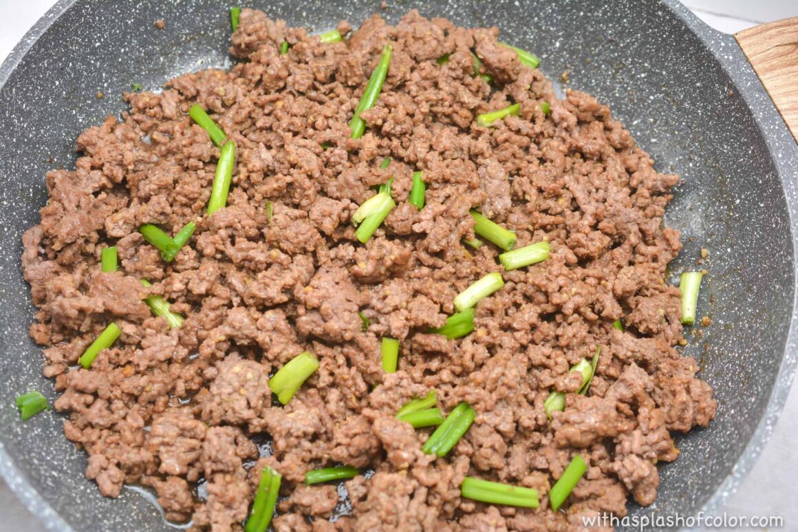 browning the ground beef in the pan 