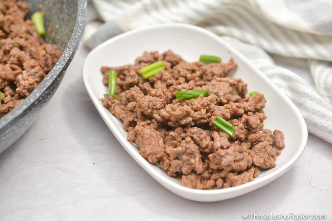 bowl of mongolian beef with green onions 
