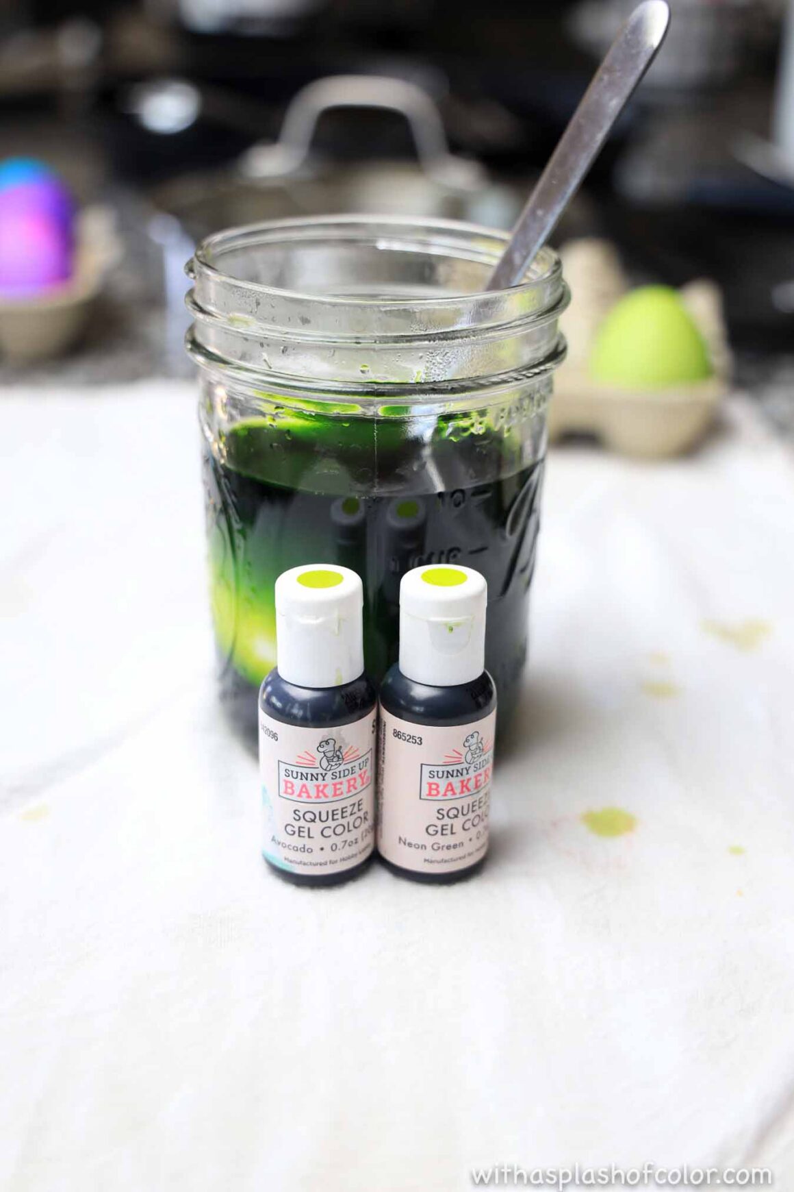 adding the dye to the jars 