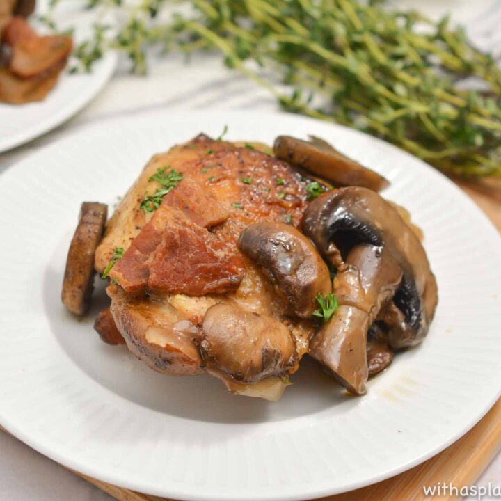 keto coq au vin on a white plate
