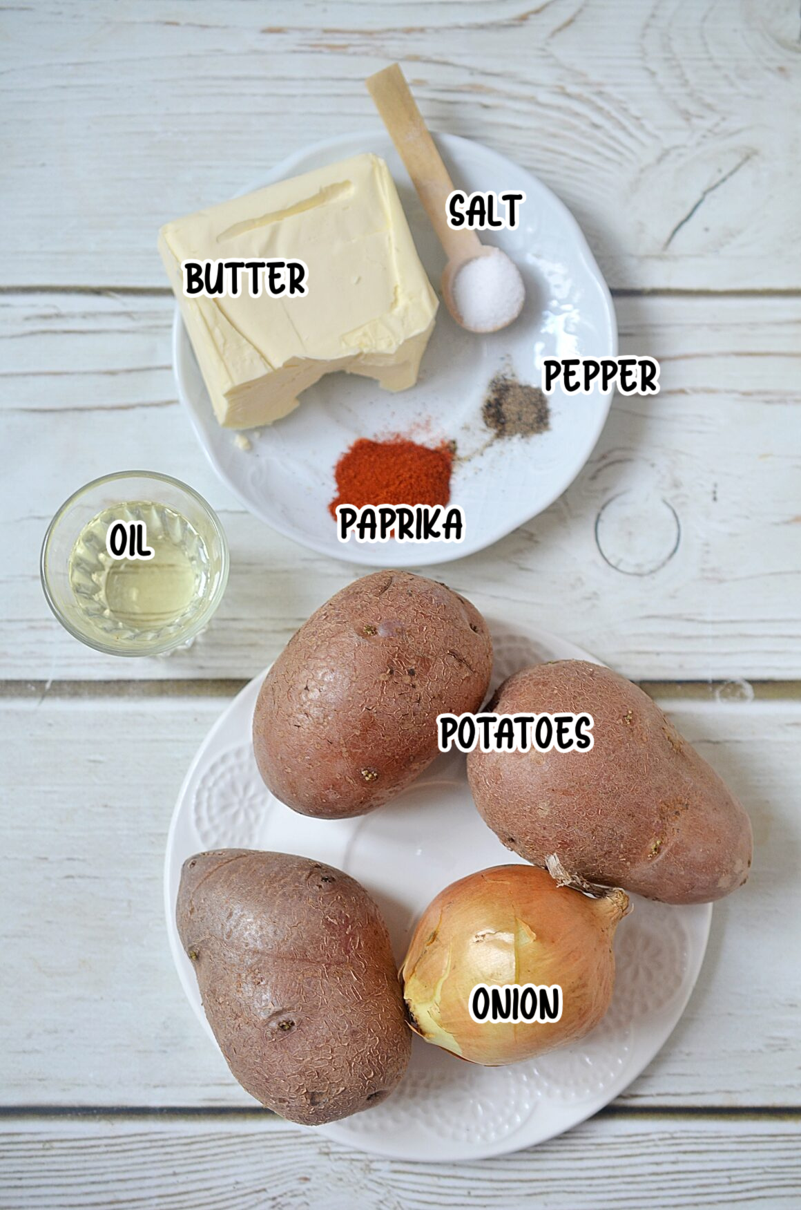 Fried Potatoes And Onions Ingredients.