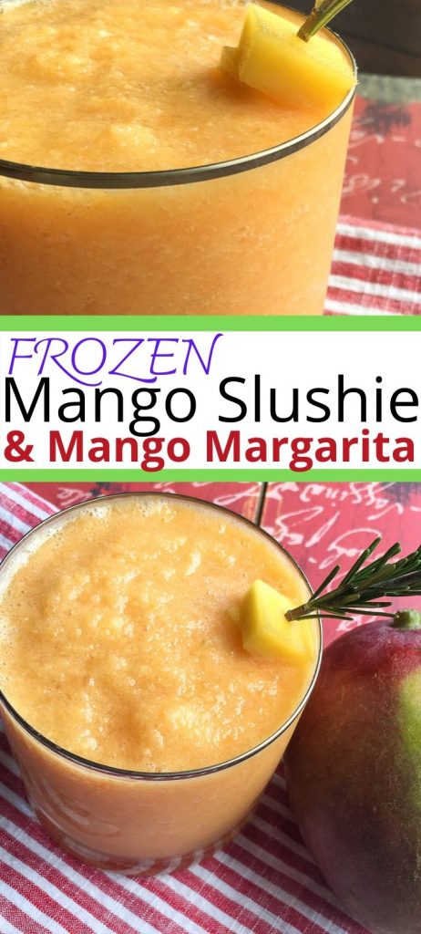 frozen mango slushie and summertime mango margarita cocktail